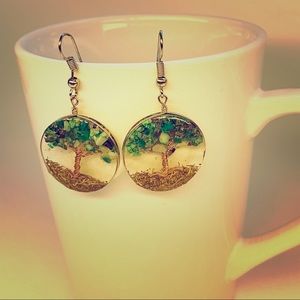 Tree of Life Gem Resin Earrings